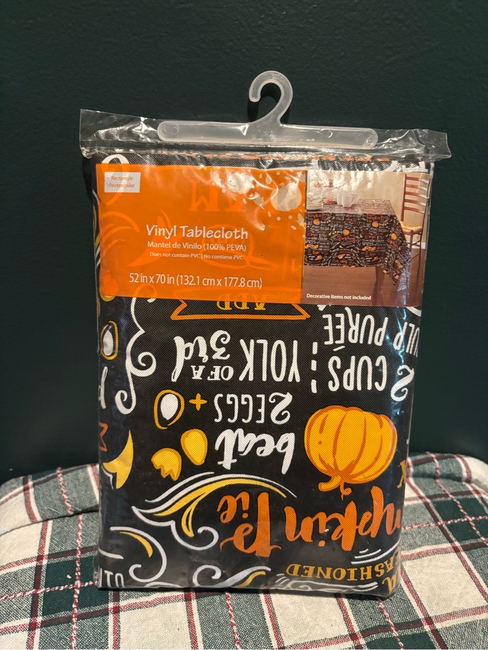 Halloween Vinyl Tablecloth - Black with Orange Pumpkin Print